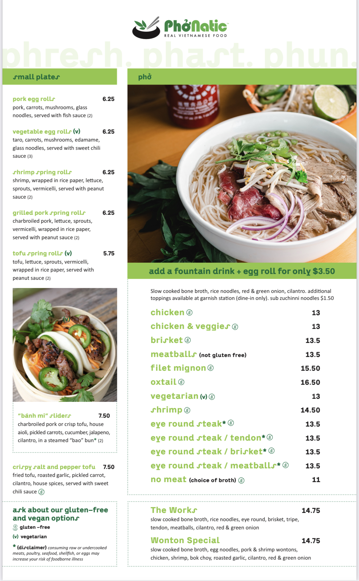 Menu Phonatic Vietnamese Cuisine